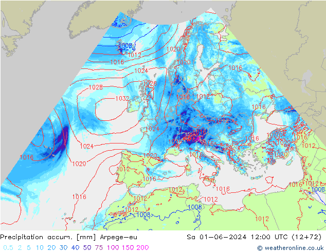 Precipitation accum. Arpege-eu so. 01.06.2024 12 UTC