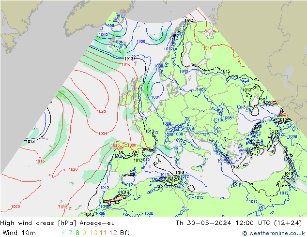 yüksek rüzgarlı alanlar Arpege-eu Per 30.05.2024 12 UTC