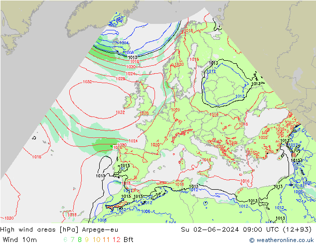 High wind areas Arpege-eu Su 02.06.2024 09 UTC