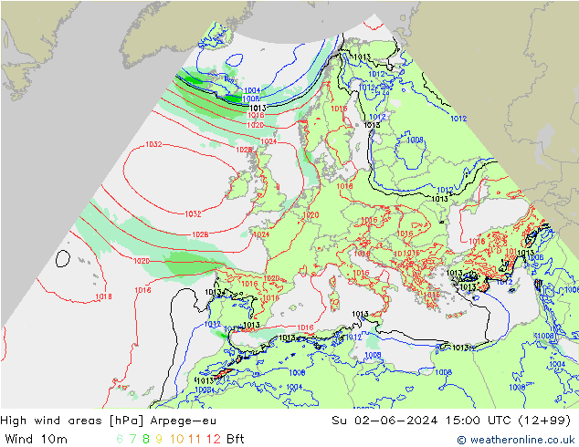 High wind areas Arpege-eu Su 02.06.2024 15 UTC