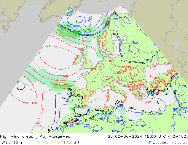 High wind areas Arpege-eu Ne 02.06.2024 18 UTC