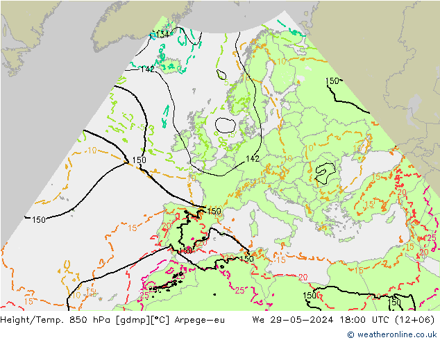 Yükseklik/Sıc. 850 hPa Arpege-eu Çar 29.05.2024 18 UTC