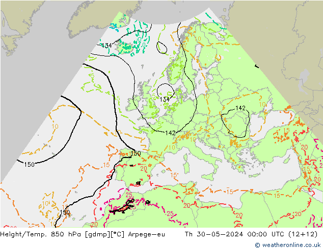 Height/Temp. 850 hPa Arpege-eu Th 30.05.2024 00 UTC