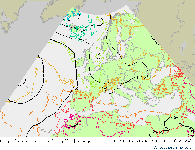 Yükseklik/Sıc. 850 hPa Arpege-eu Per 30.05.2024 12 UTC