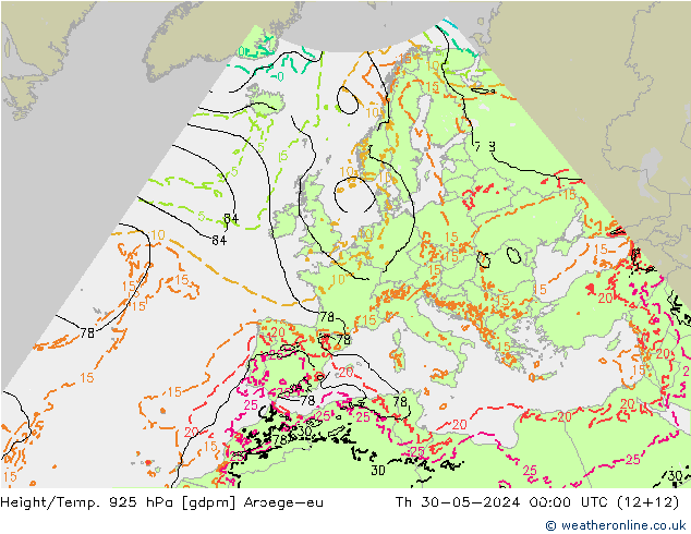 Geop./Temp. 925 hPa Arpege-eu jue 30.05.2024 00 UTC