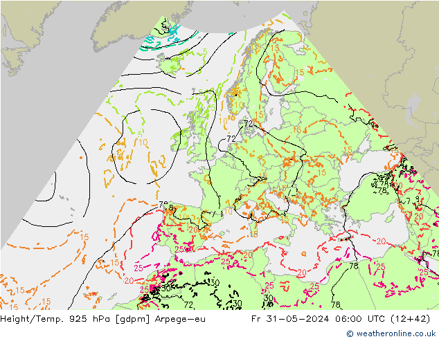 Hoogte/Temp. 925 hPa Arpege-eu vr 31.05.2024 06 UTC