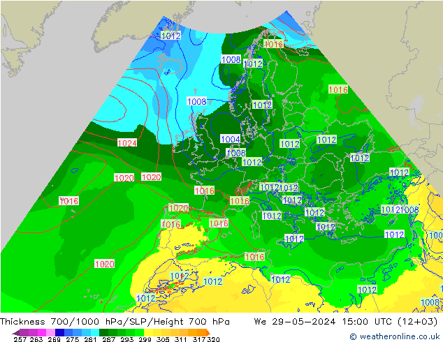 Thck 700-1000 hPa Arpege-eu We 29.05.2024 15 UTC