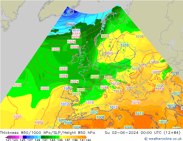 Thck 850-1000 hPa Arpege-eu Ne 02.06.2024 00 UTC