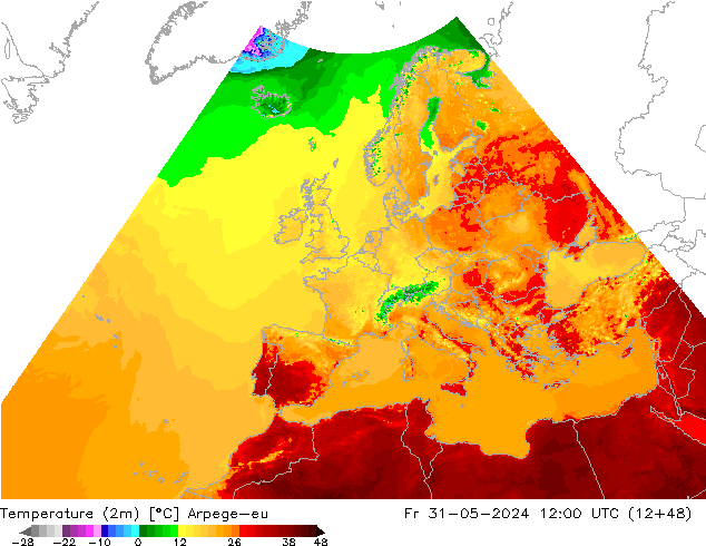 Temperatura (2m) Arpege-eu ven 31.05.2024 12 UTC
