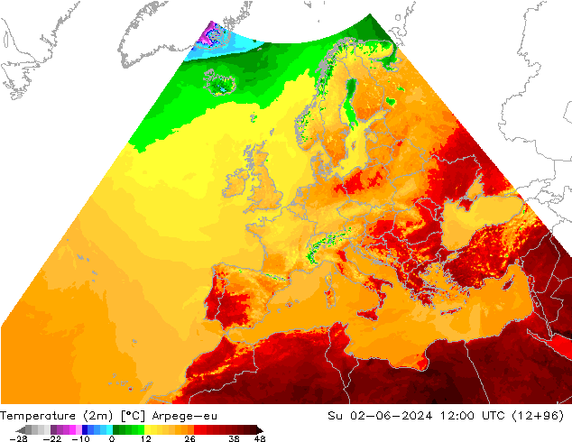 Temperature (2m) Arpege-eu Ne 02.06.2024 12 UTC