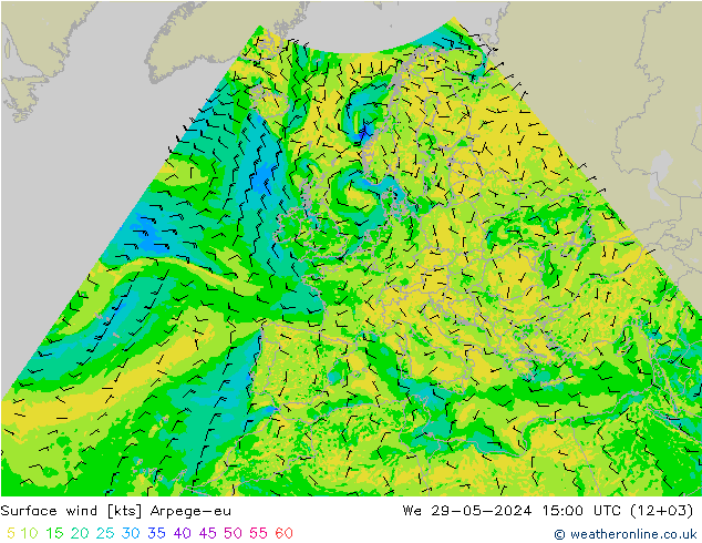 Surface wind Arpege-eu We 29.05.2024 15 UTC