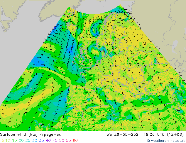 wiatr 10 m Arpege-eu śro. 29.05.2024 18 UTC