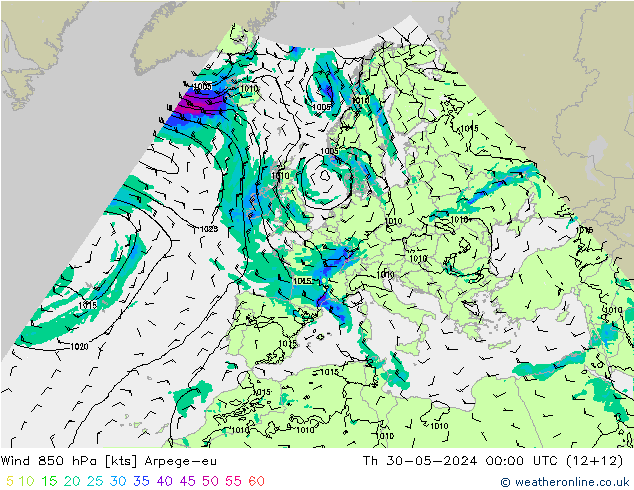 Wind 850 hPa Arpege-eu do 30.05.2024 00 UTC
