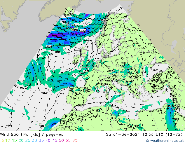 Wind 850 hPa Arpege-eu Sa 01.06.2024 12 UTC