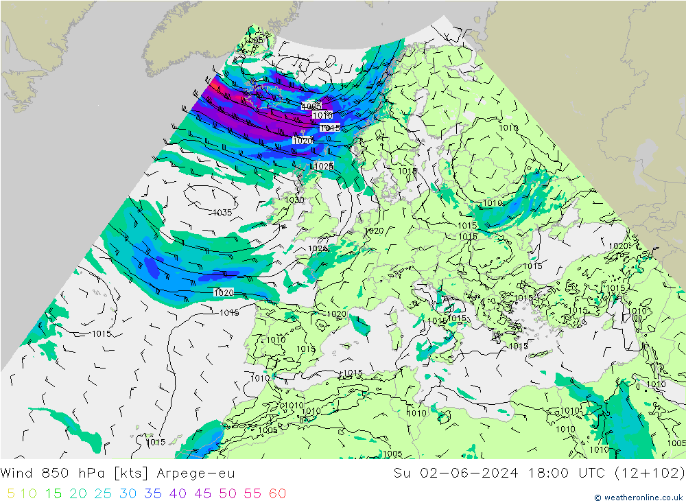 Wind 850 hPa Arpege-eu So 02.06.2024 18 UTC