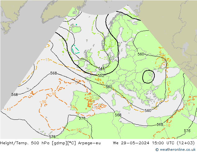 Height/Temp. 500 hPa Arpege-eu śro. 29.05.2024 15 UTC