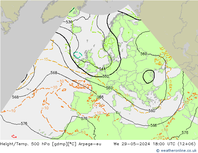 Height/Temp. 500 hPa Arpege-eu 星期三 29.05.2024 18 UTC