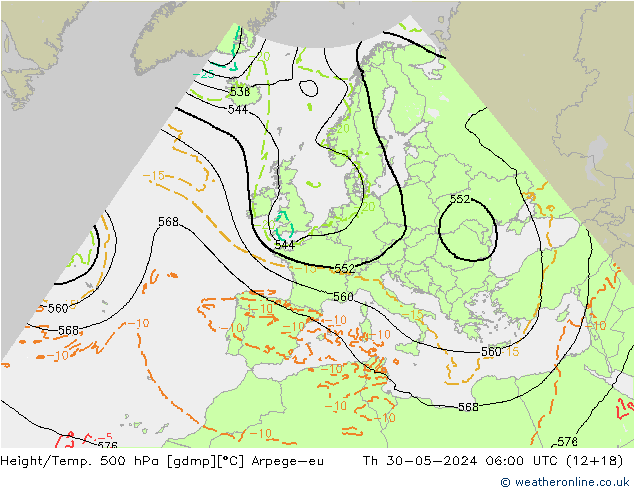 Height/Temp. 500 hPa Arpege-eu Čt 30.05.2024 06 UTC