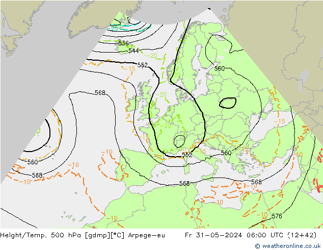 Yükseklik/Sıc. 500 hPa Arpege-eu Cu 31.05.2024 06 UTC