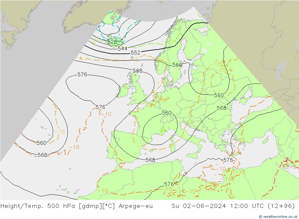 Height/Temp. 500 hPa Arpege-eu So 02.06.2024 12 UTC