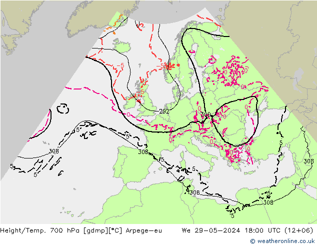 Height/Temp. 700 hPa Arpege-eu We 29.05.2024 18 UTC