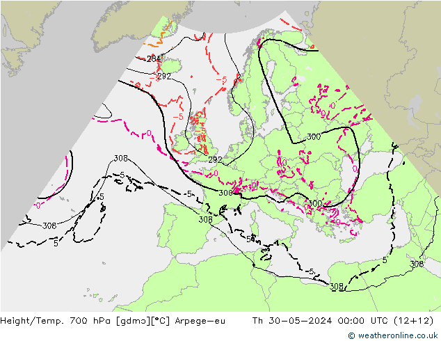 Hoogte/Temp. 700 hPa Arpege-eu do 30.05.2024 00 UTC