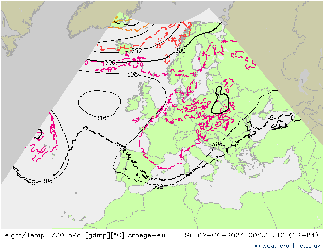 Géop./Temp. 700 hPa Arpege-eu dim 02.06.2024 00 UTC