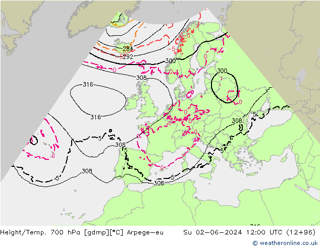 Height/Temp. 700 hPa Arpege-eu Ne 02.06.2024 12 UTC