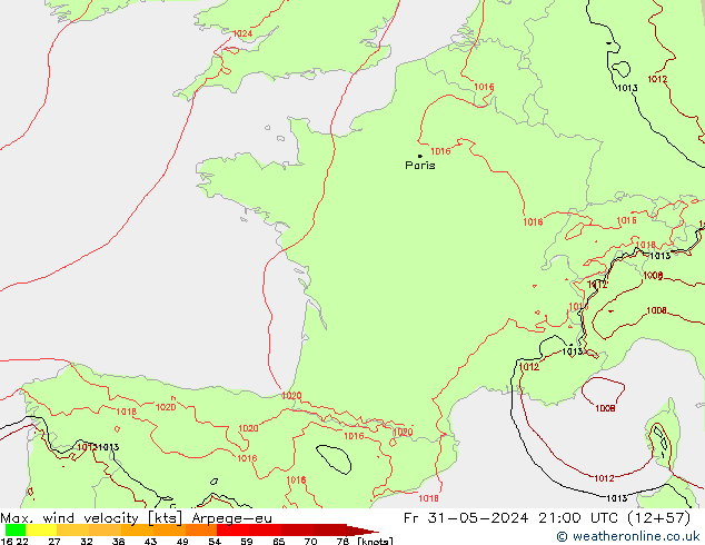 Maks. Rüzgar Hızı Arpege-eu Cu 31.05.2024 21 UTC