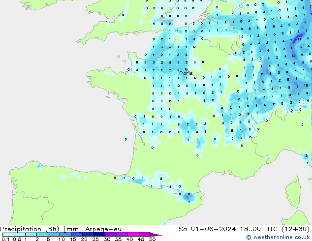 Precipitation (6h) Arpege-eu So 01.06.2024 00 UTC