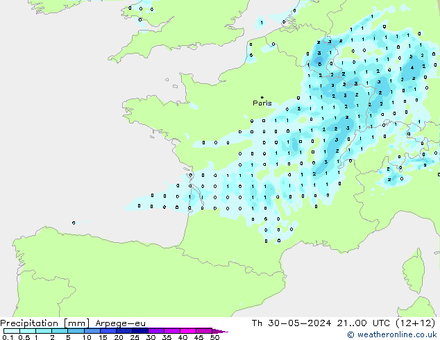 осадки Arpege-eu чт 30.05.2024 00 UTC