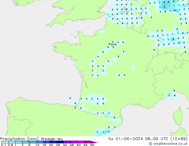 Precipitation Arpege-eu Sa 01.06.2024 09 UTC