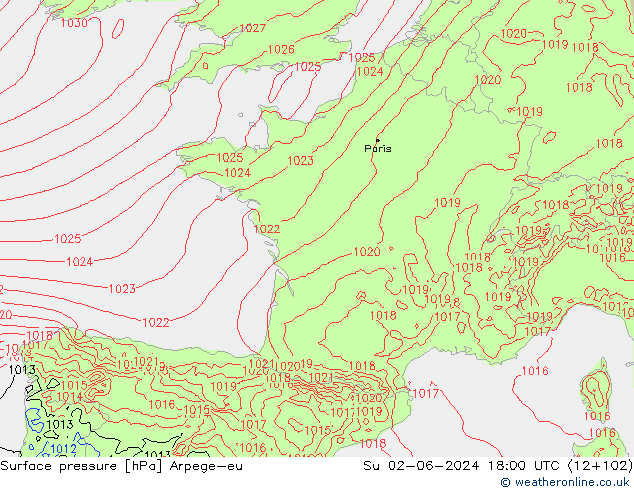 Luchtdruk (Grond) Arpege-eu zo 02.06.2024 18 UTC