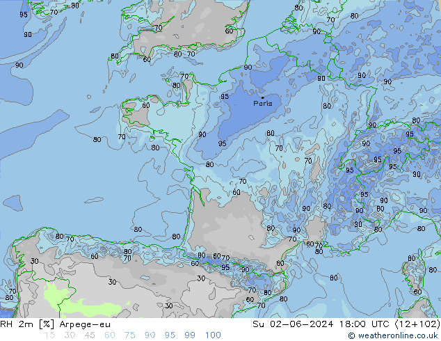 RH 2m Arpege-eu  02.06.2024 18 UTC