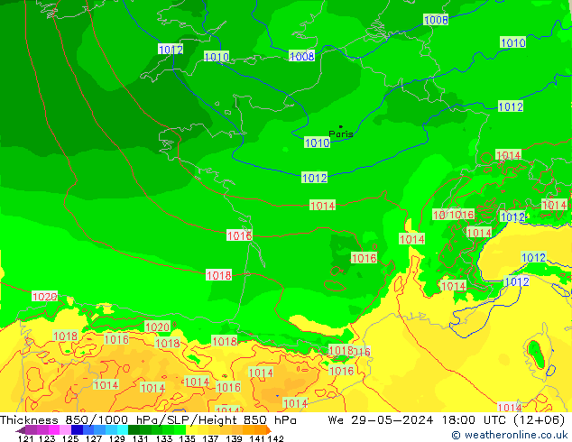 Schichtdicke 850-1000 hPa Arpege-eu Mi 29.05.2024 18 UTC