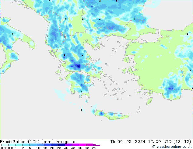 Yağış (12h) Arpege-eu Per 30.05.2024 00 UTC