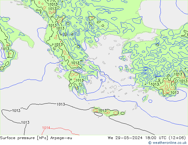 Atmosférický tlak Arpege-eu St 29.05.2024 18 UTC