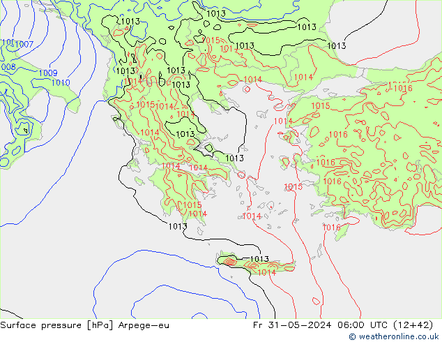 Atmosférický tlak Arpege-eu Pá 31.05.2024 06 UTC