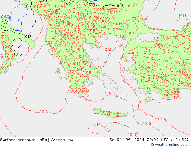 Presión superficial Arpege-eu sáb 01.06.2024 00 UTC