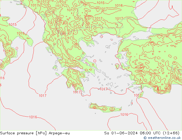 Atmosférický tlak Arpege-eu So 01.06.2024 06 UTC