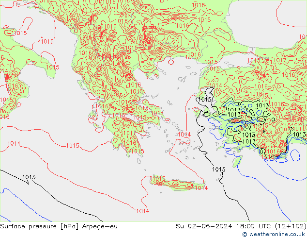 Pressione al suolo Arpege-eu dom 02.06.2024 18 UTC