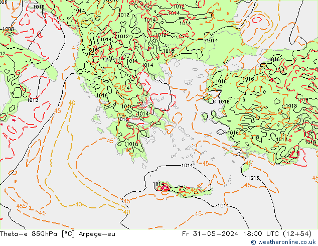 Theta-e 850hPa Arpege-eu Fr 31.05.2024 18 UTC