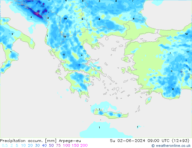 Precipitation accum. Arpege-eu Su 02.06.2024 09 UTC