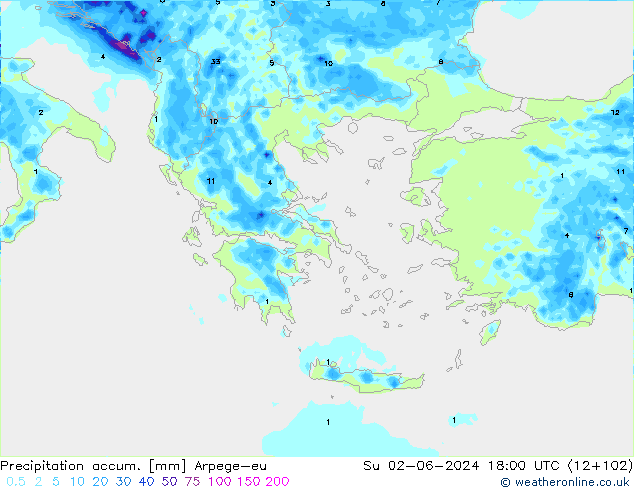 Toplam Yağış Arpege-eu Paz 02.06.2024 18 UTC