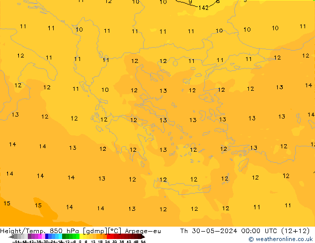 Géop./Temp. 850 hPa Arpege-eu jeu 30.05.2024 00 UTC