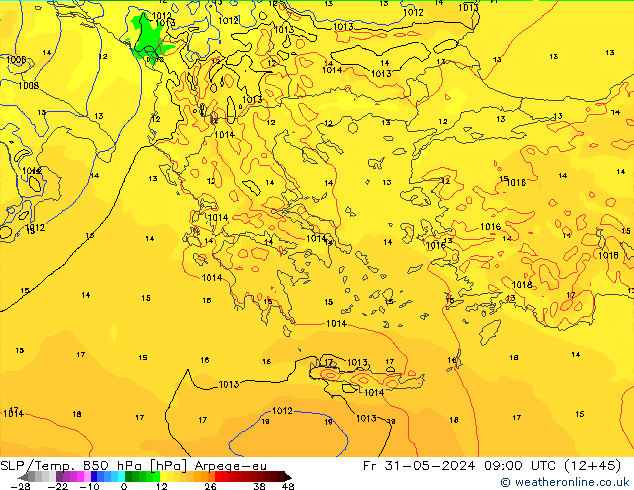 SLP/Temp. 850 hPa Arpege-eu vr 31.05.2024 09 UTC