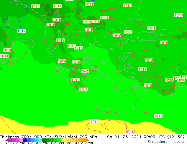 700-1000 hPa Kalınlığı Arpege-eu Cts 01.06.2024 00 UTC