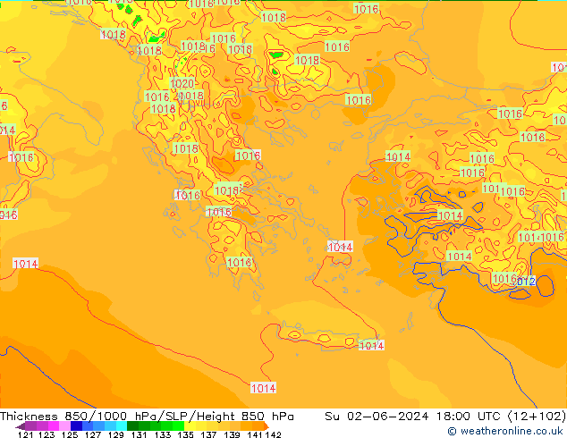 850-1000 hPa Kalınlığı Arpege-eu Paz 02.06.2024 18 UTC