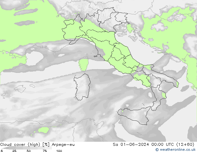 Cloud cover (high) Arpege-eu Sa 01.06.2024 00 UTC