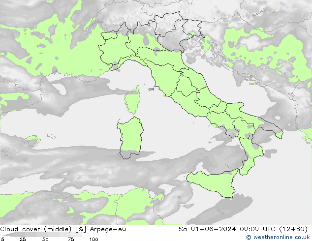 Cloud cover (middle) Arpege-eu Sa 01.06.2024 00 UTC